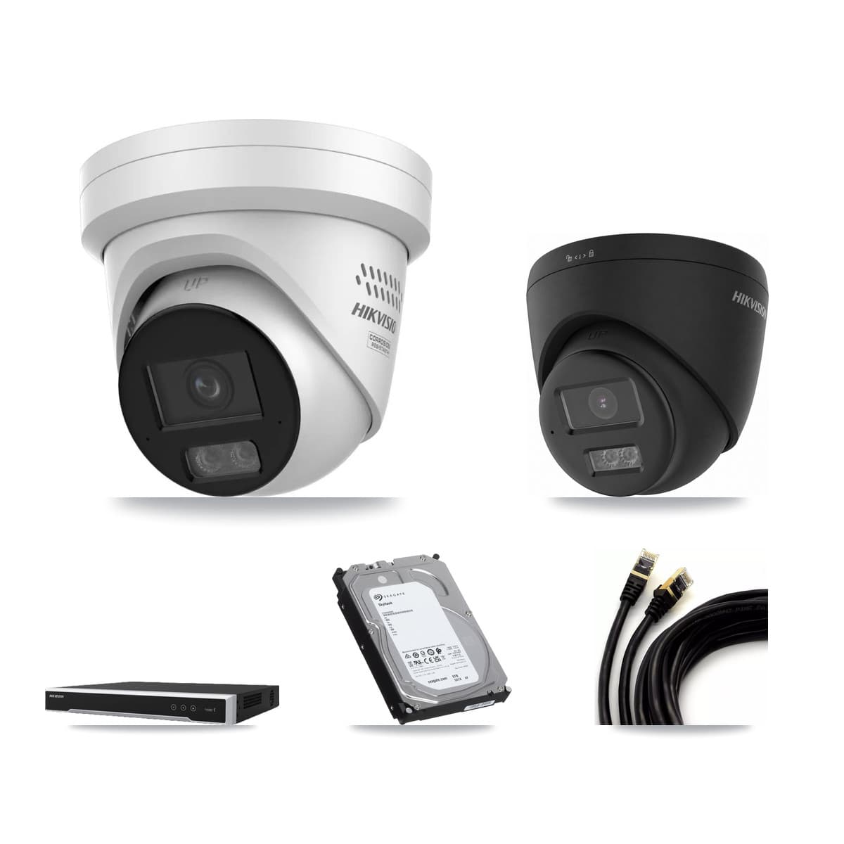 Hikvision 16-Channel 4MP – 4K CCTV Kit — 1 Black 4K + 3 4MP Turret Cameras + 6TB Recording (DS-7616NI-M2 Recorder)