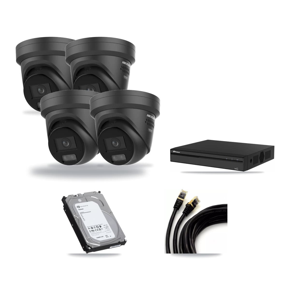 Prolux 4-channel CCTV kit: 4 cameras (4× 4K Turret), 6TB hard drive