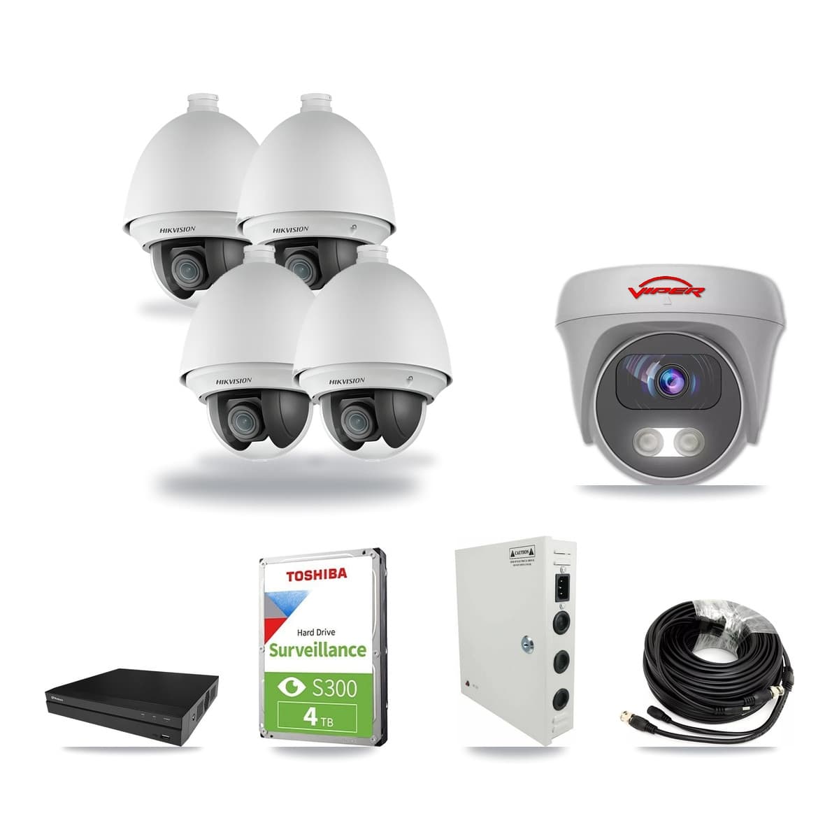 8-Channel 2MP – 5MP CCTV Kit — 4 2MP PTZ + 1 White 5MP Cameras + 4TB Recording (PXD-5208AN Recorder) - Image 1