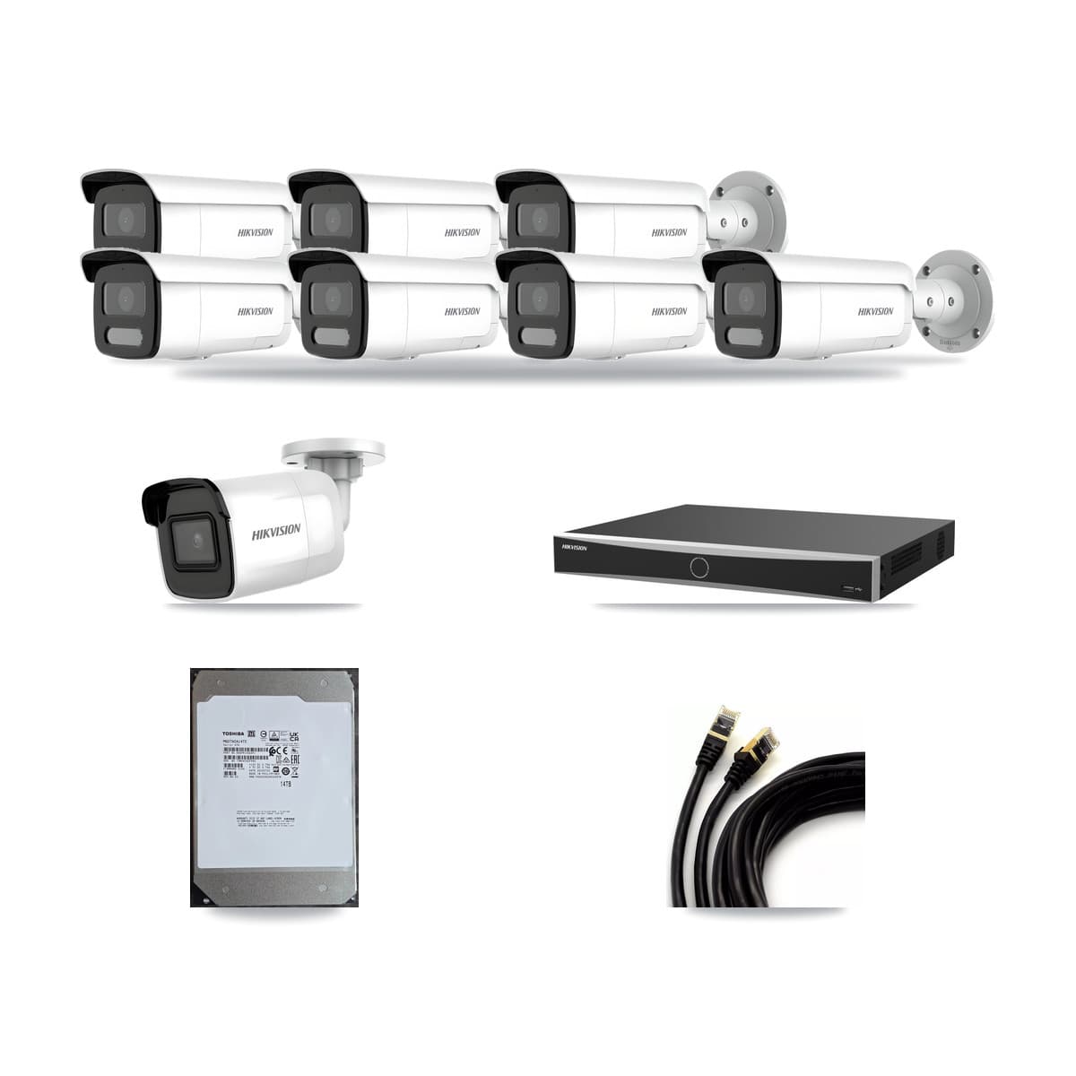 Hikvision 16-Channel 4MP – 4K CCTV Kit — 1 4K + 7 4MP Bullet Cameras + 14TB Recording (DS-7616NXI Recorder) - Image 1