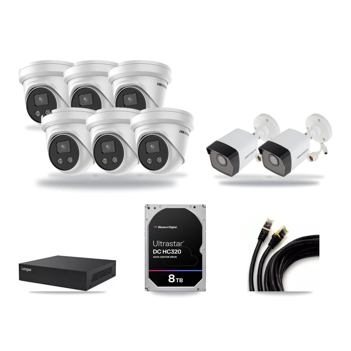 Hikvision & Longse 8-Channel 5MP CCTV Kit — 2 Bullet + 6 Turret Cameras + 8TB Recording - Image 1