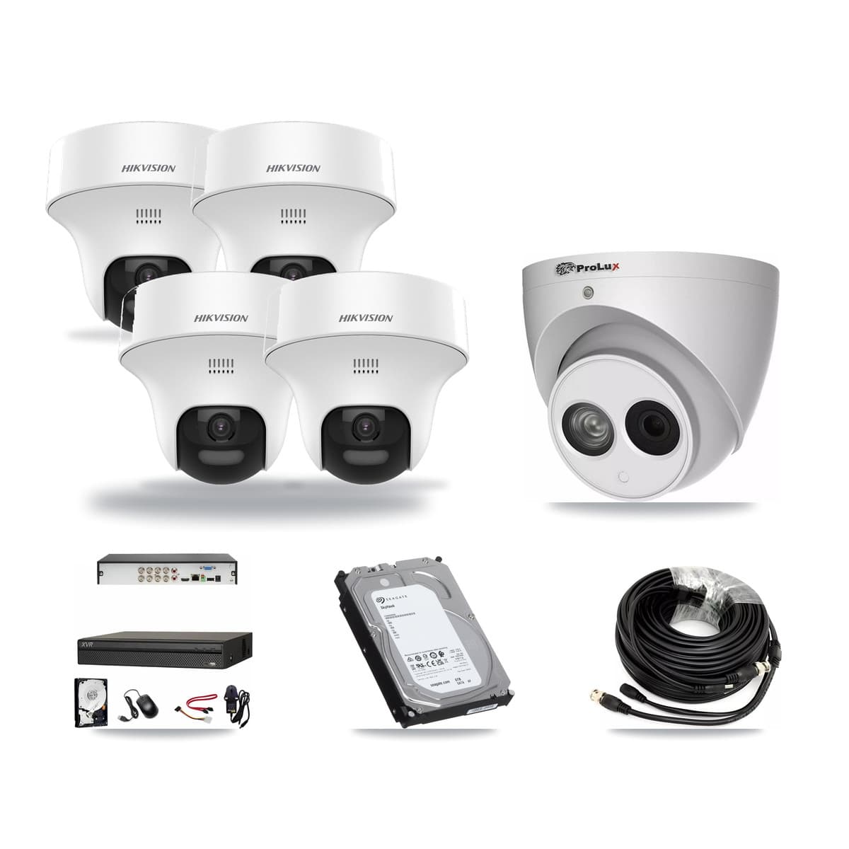 8-Channel 4MP – 5MP CCTV Kit — 4 DS-2CE70K0T 5MP + 1 PXC-612C4W-A 4MP Turret Cameras + 6TB Recording (XVR-3108AD Recorder) - Image 1