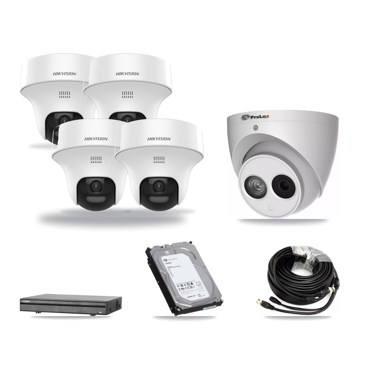 8-Channel 4MP – 5MP CCTV Kit — 4 DS-2CE70K0T 5MP + 1 PXC-612C4W-A 4MP Turret Cameras + 6TB Recording (DH-XVR5108H Recorder) - Image 1