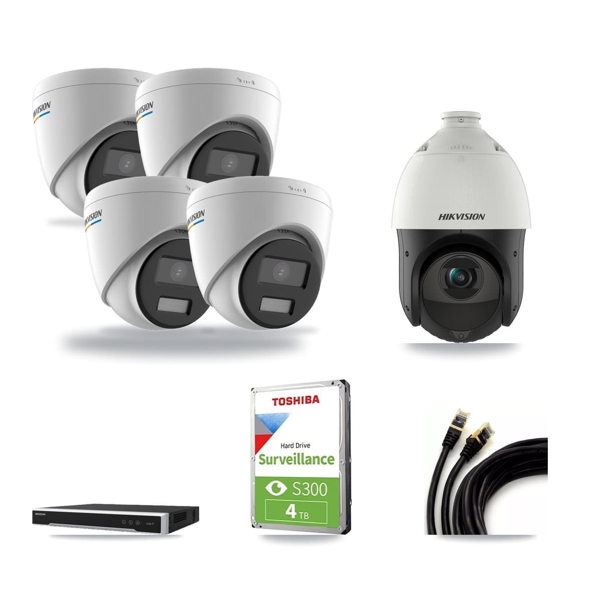 Hikvision 16-Channel 2MP – 4MP CCTV Kit — 4 2MP Turret + 1 4MP PTZ Cameras + 4TB Recording (DS-7616NI-M2 Recorder) - Image 1