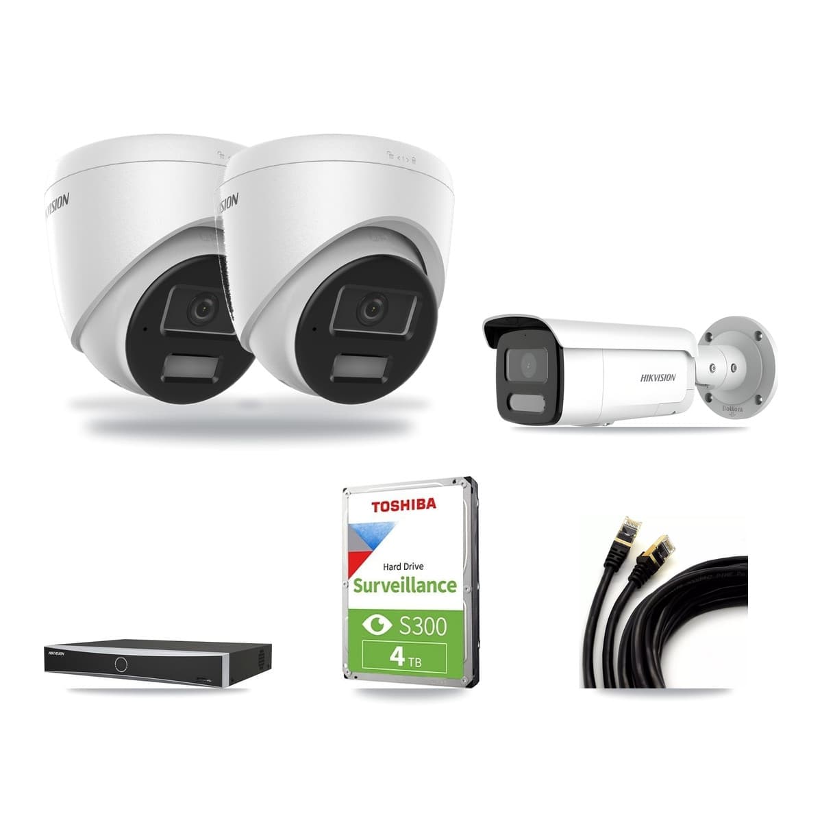 Hikvision 4-Channel 4MP CCTV Kit — 2 DS-2CD1343G2 Turret + 1 DS-2CD2T47G2H Bullet Cameras + 4TB Recording - Image 1