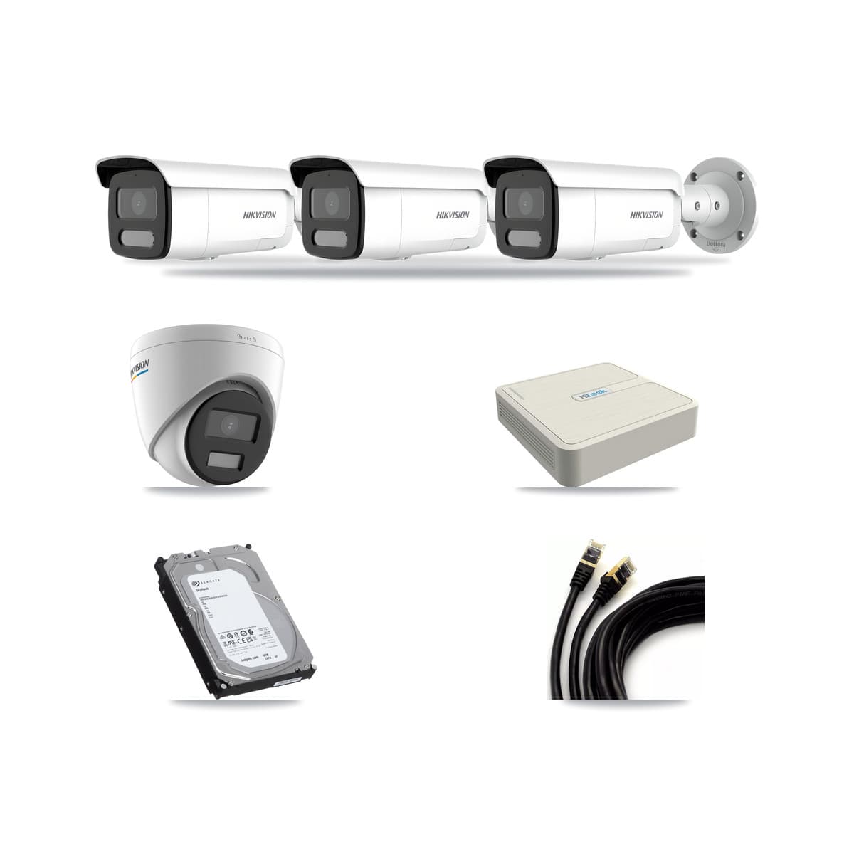 Hikvision & HiLook 8-Channel 2MP – 4MP CCTV Kit — 1 2MP Turret + 3 4MP Bullet Cameras + 6TB Recording (NVR-108H-D Recorder) - Image 1