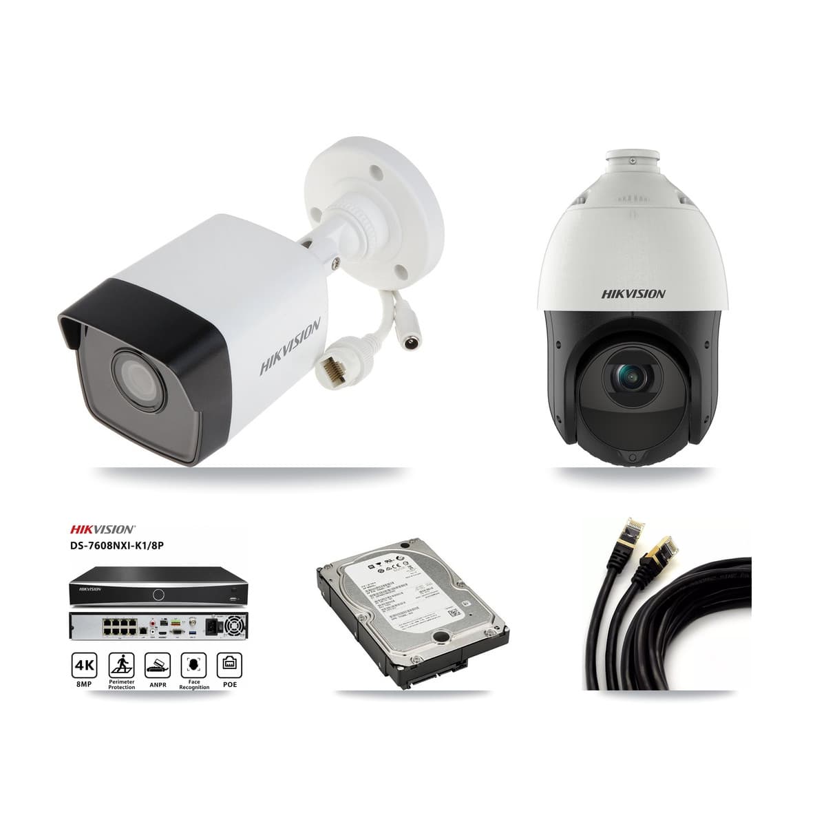 Hikvision 8-Channel 4MP – 5MP CCTV Kit — 3 5MP Bullet + 1 4MP PTZ Cameras + 5TB Recording