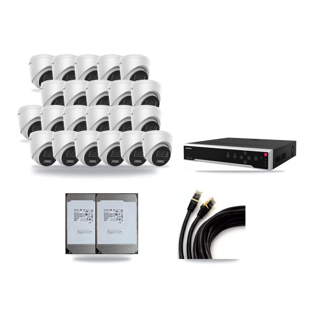 Hikvision 32-Channel 4MP CCTV Kit — 22 Turret Cameras + 2× 14TB Recording - Image 1