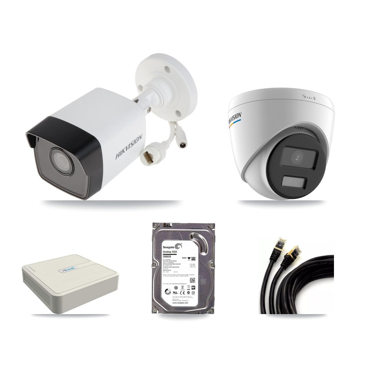 Hikvision & HiLook 8-Channel 2MP – 5MP CCTV Kit — 1 5MP Bullet + 1 2MP Turret Cameras + 2TB Recording (NVR-108H-D Recorder)
