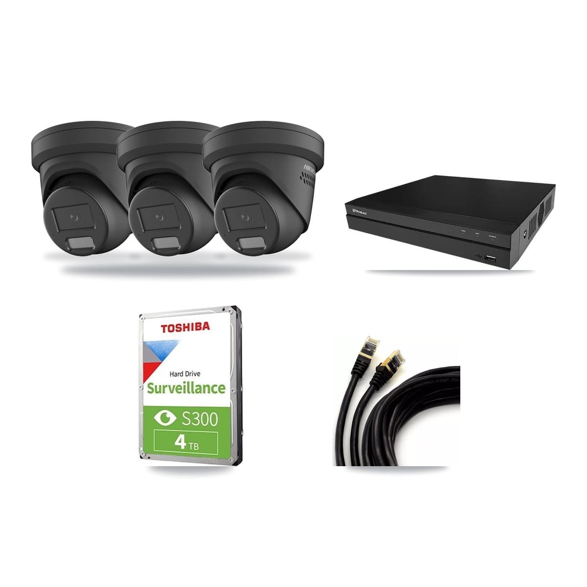 Hikvision & Prolux 8-Channel 4MP CCTV Kit — 3 Black Turret Cameras + 4TB Recording - Image 1