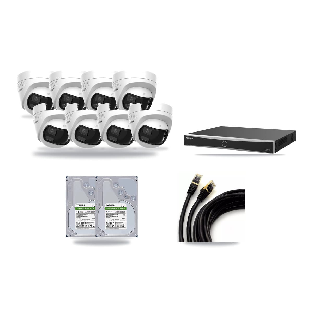 Hikvision 16-Channel 4K CCTV Kit — 8 DS-2CD1383G2P Turret Cameras + 2× 10TB Recording (DS-7616NXI Recorder) - Image 1