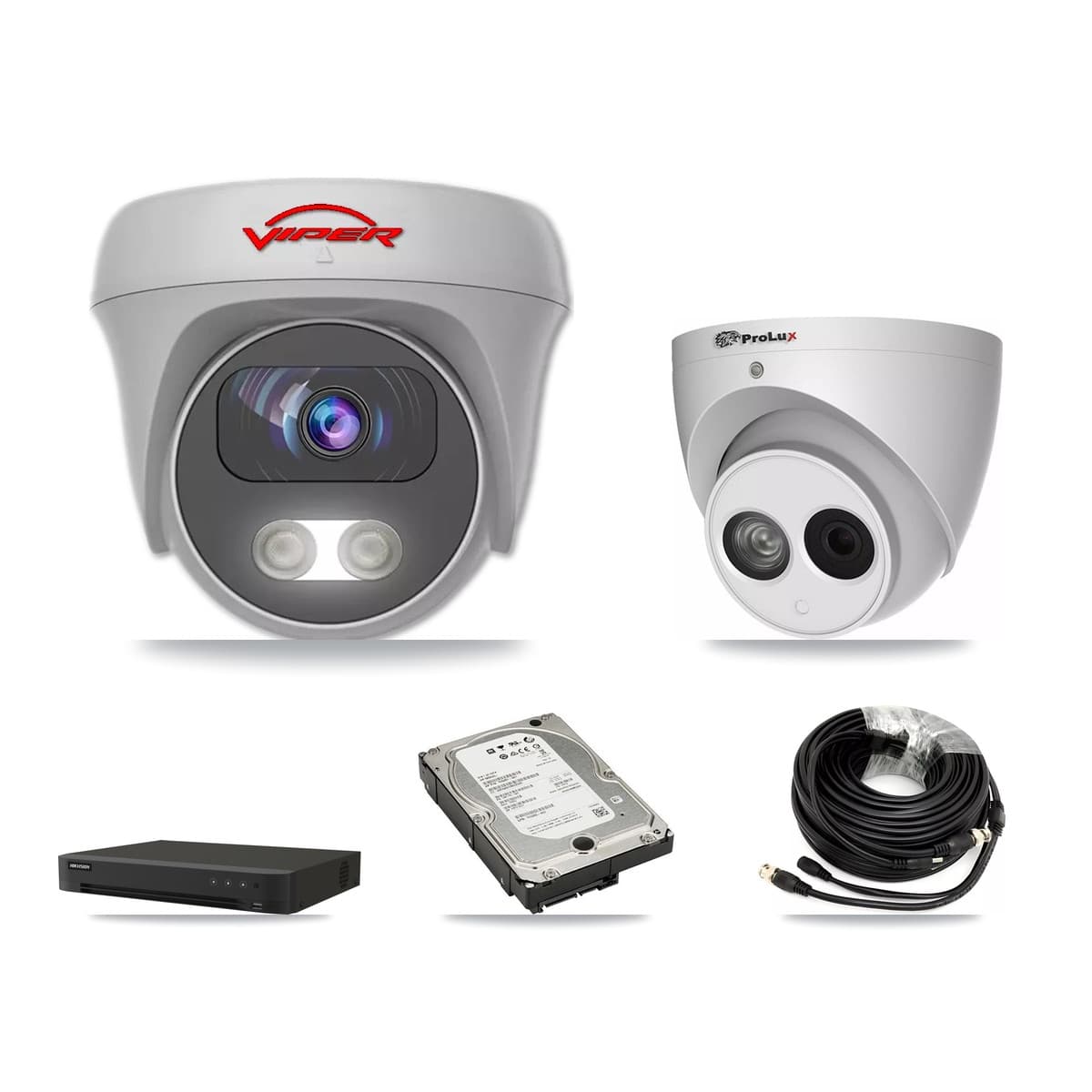 8-Channel 4MP – 5MP CCTV Kit — 1 PXC-612C4W-A-POC 4MP Turret + 3 White VIPER-5MP-3K-AOC-WHITE-2.8MM 5MP Cameras + 5TB Recording (IDS-7208HUHI-M1/XT Recorder) - Image 1