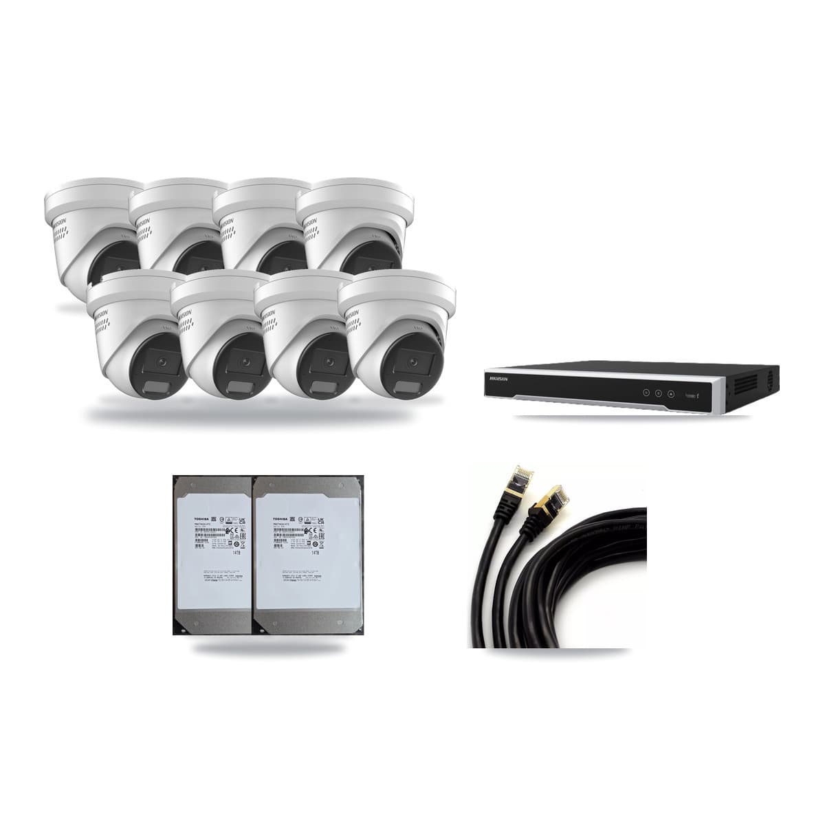 Hikvision 16-Channel 4K CCTV Kit — 8 DS-2CD2387G2H Turret Cameras + 2× 14TB Recording (DS-7616NI-M2 Recorder) - Image 1