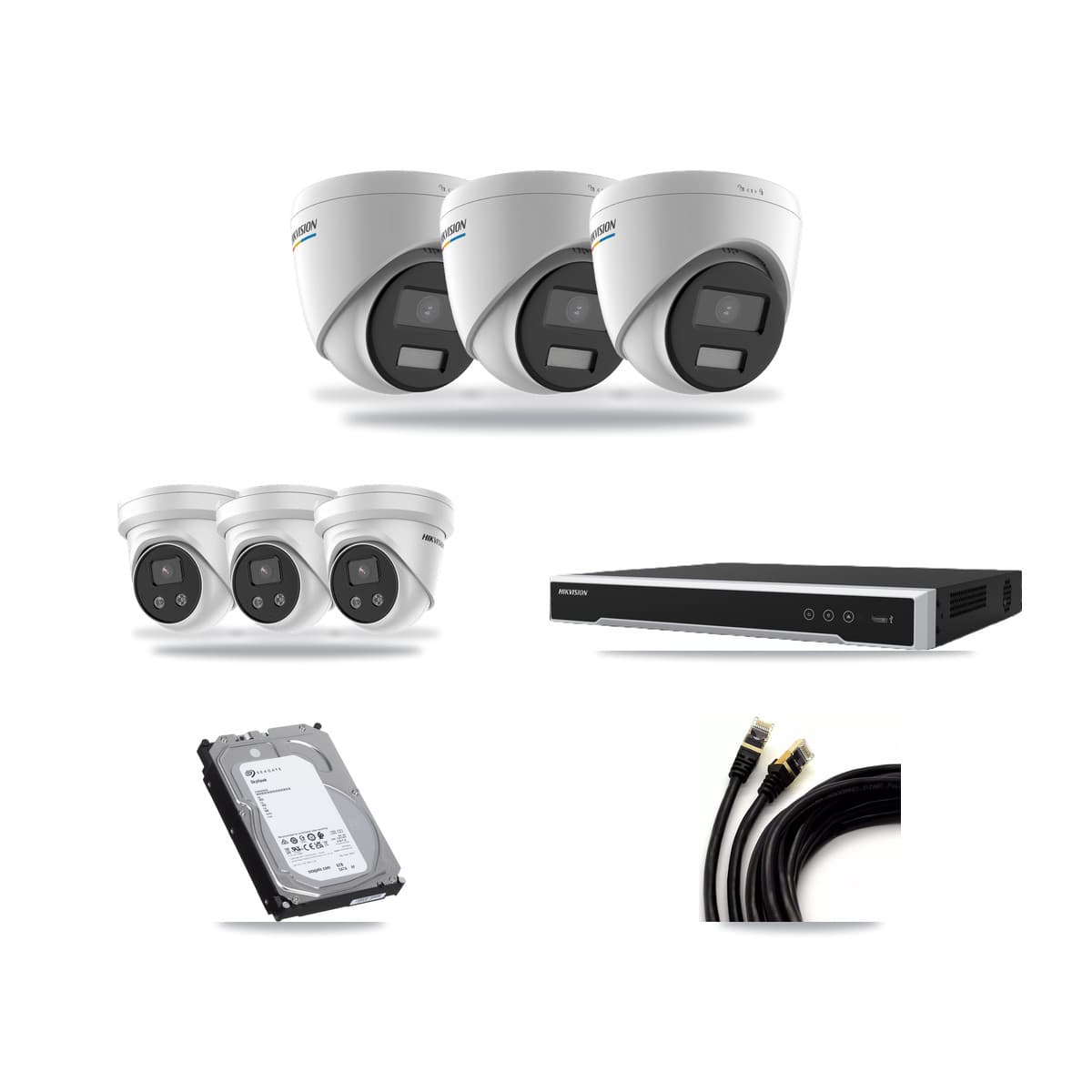 Hikvision 16-Channel 2MP – 5MP CCTV Kit — 3 2MP + 3 5MP Turret Cameras + 6TB Recording (DS-7616NI-M2 Recorder) - Image 1