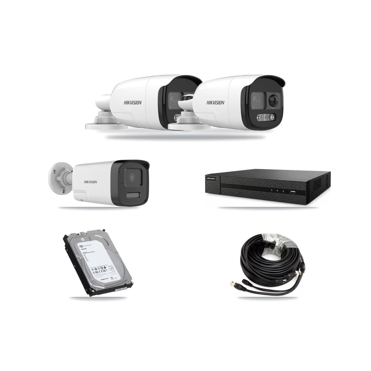 Hikvision 8-Channel 5MP CCTV Kit — 2 DS-2CE12KF3T + 1 DS-2CE17K0T Bullet Cameras + 6TB Recording (DVR-8CH Recorder) - Image 1
