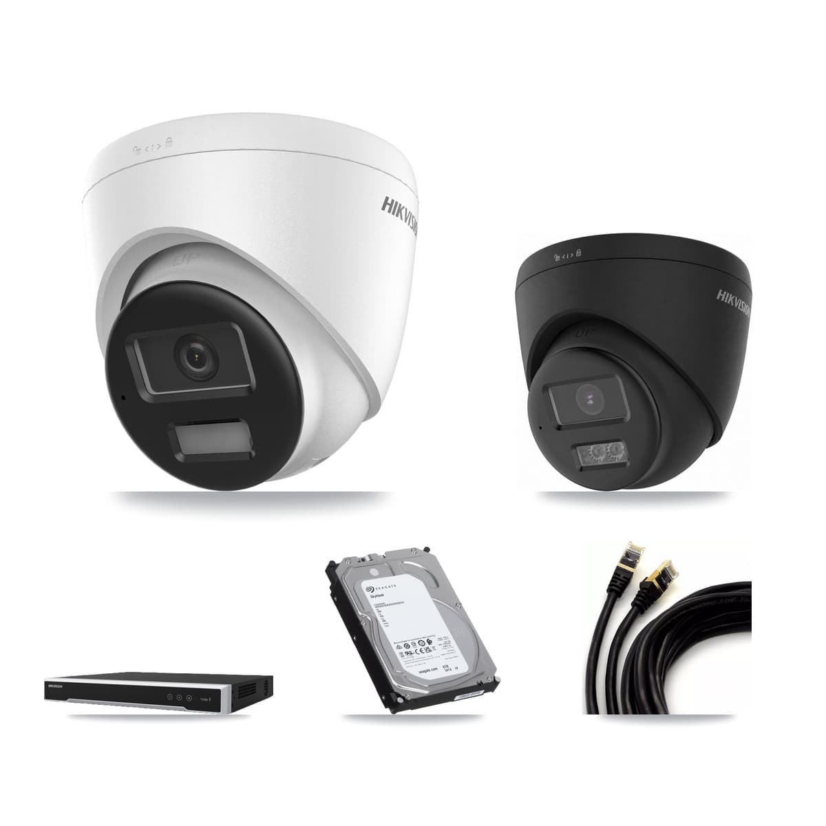 Hikvision 8-Channel 4K CCTV Kit — 2 + 1 Black Turret Cameras + 6TB Recording