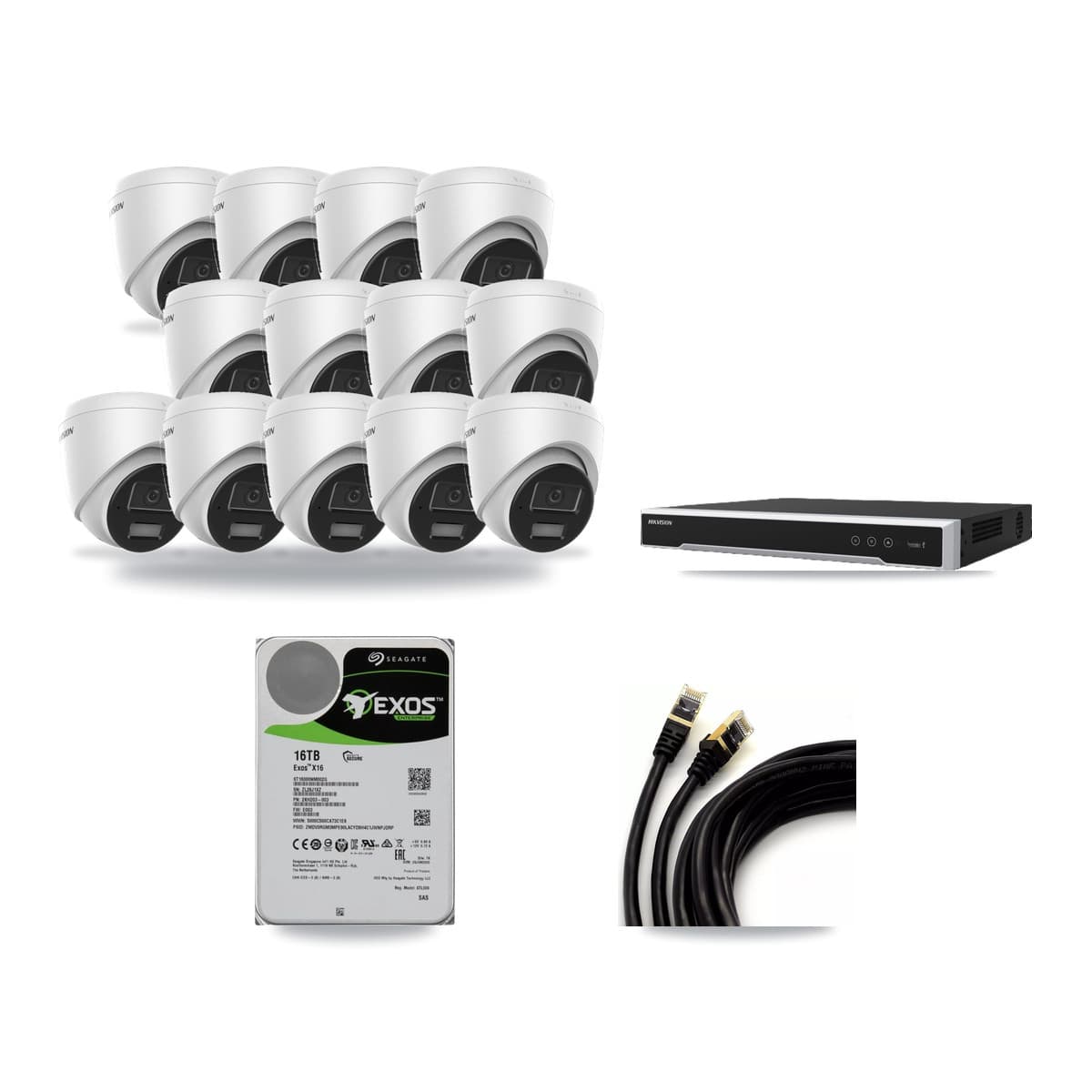 Hikvision 16-Channel 4MP CCTV Kit — 13 DS-2CD1343G2 Turret Cameras + 16TB Recording (DS-7616NI-M2 Recorder) - Image 1