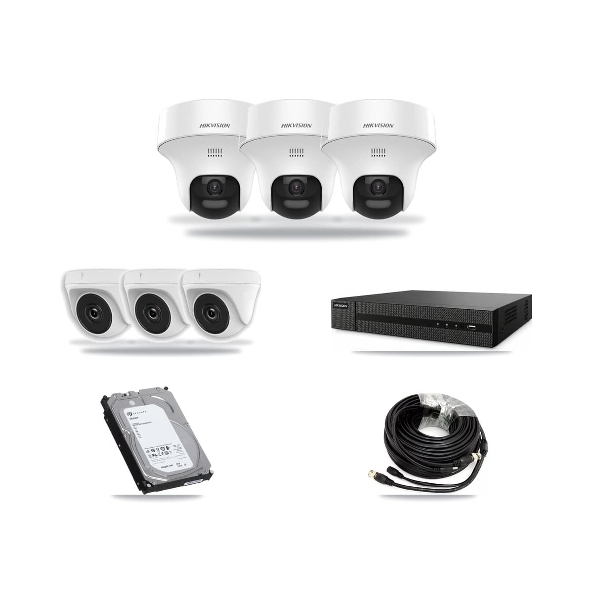 Hikvision 8-Channel 2MP – 5MP CCTV Kit — 3 5MP Turret + 3 White 2MP Dome Cameras + 6TB Recording (DVR-8CH Recorder) - Image 1