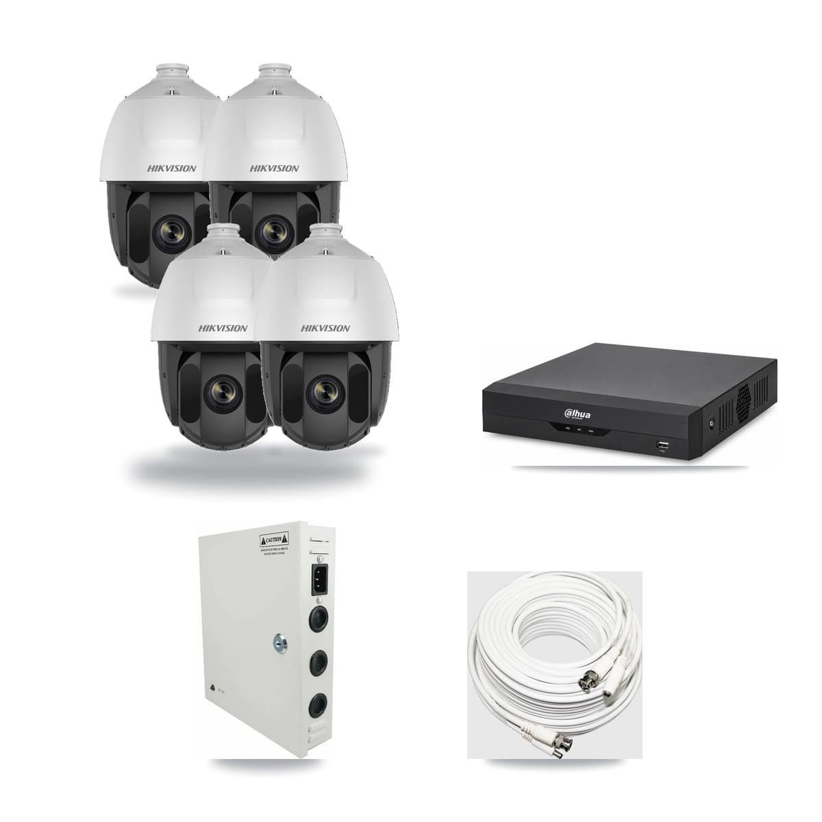 Hikvision & Dahua 4-Channel 2MP CCTV Kit — 4 DS-2AE5225TI PTZ Cameras + 3TB Recording - Image 1