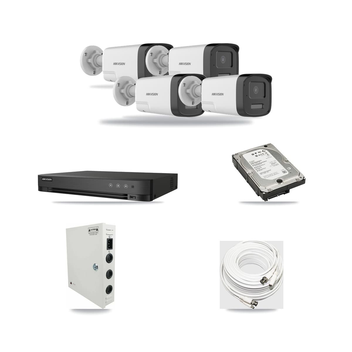Hikvision 4-Channel 5MP CCTV Kit — 4 DS-2CE17K0T Bullet Cameras + 5TB Recording (IDS-7204HUHI Recorder) - Image 1