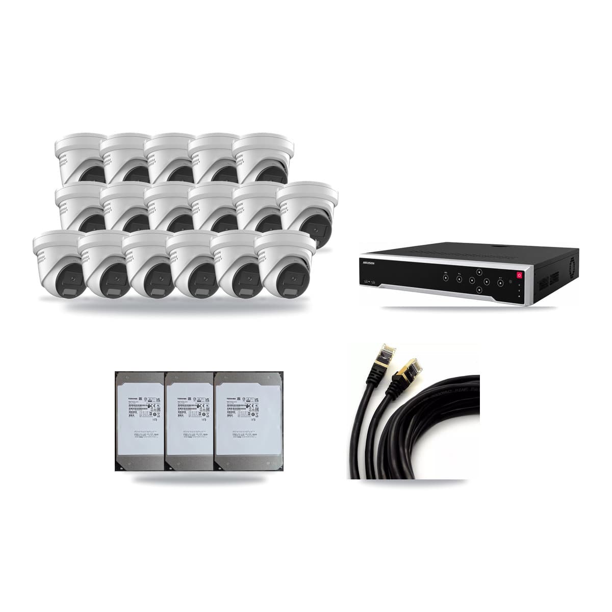 Hikvision 32-Channel 4K CCTV Kit — 17 DS-2CD2387G2H Turret Cameras + 3× 14TB Recording - Image 1