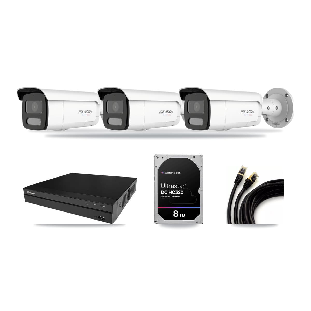 Hikvision & Prolux 8-Channel 4K CCTV Kit — 3 White Bullet Cameras + 8TB Recording - Image 1