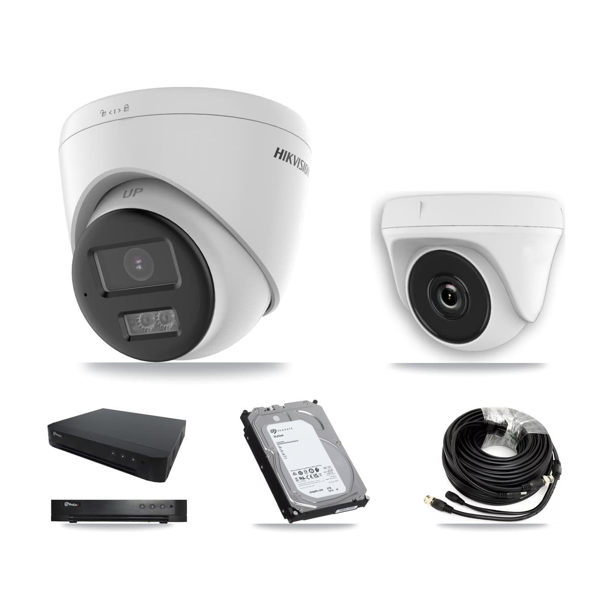 Hikvision & Prolux 16-Channel 2MP – 5MP CCTV Kit — 3 DS-2CE78K0T-LTS 5MP Turret + 3 White HDT-2MP-N20W-2.8MM 2MP Dome Cameras + 6TB Recording (PXD-8216-HYK4MP Recorder) - Image 1