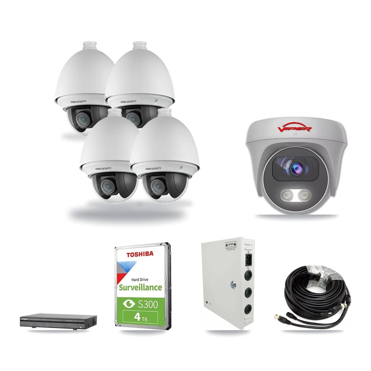 8-Channel 2MP – 5MP CCTV Kit — 4 2MP PTZ + 1 White 5MP Cameras + 4TB Recording (DH-XVR5108H Recorder) - Image 1