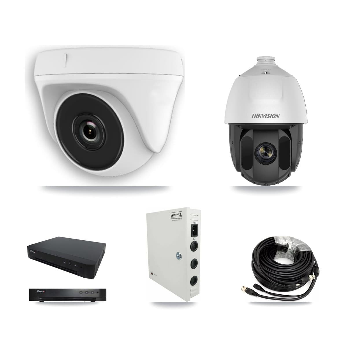 Hikvision & Prolux 16-Channel 2MP CCTV Kit — 1 DS-2AE5225TI PTZ + 11 White HDT-2MP-N20W Dome Cameras + 8TB Recording
