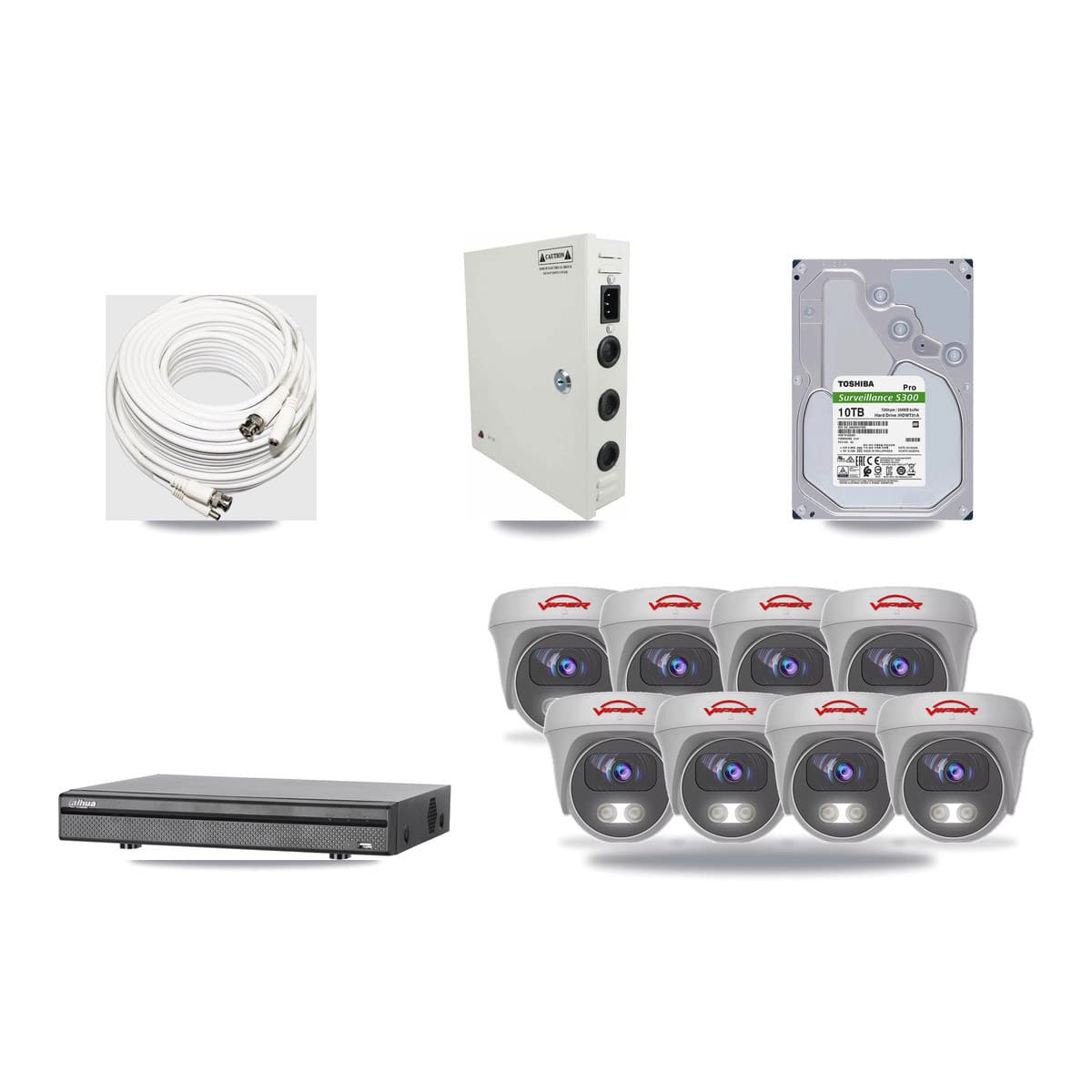 Dahua 8-channel CCTV kit: 8 cameras (8× 5MP Camera), 10TB hard drive