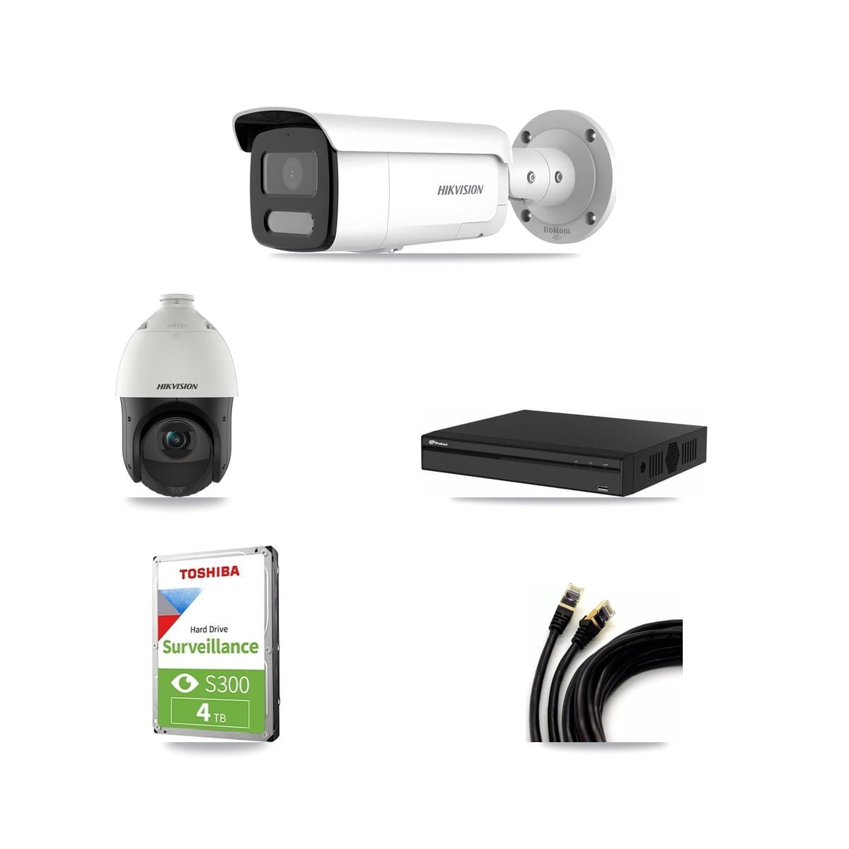 Hikvision & Prolux 4-Channel 4MP CCTV Kit — 2 Bullet + 1 PTZ Cameras + 4TB Recording