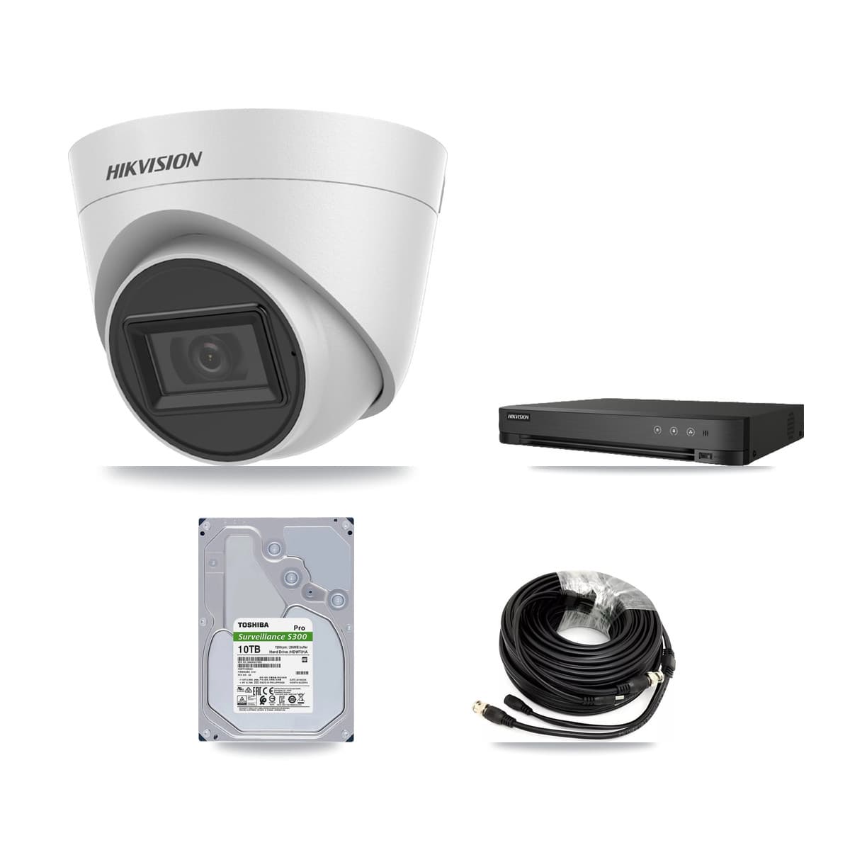 Hikvision 8-Channel 5MP CCTV Kit — 8 White DS-2CE78H0T-IT3FS Turret Cameras + 10TB Recording (IDS-7208HUHI-M1/E Recorder)