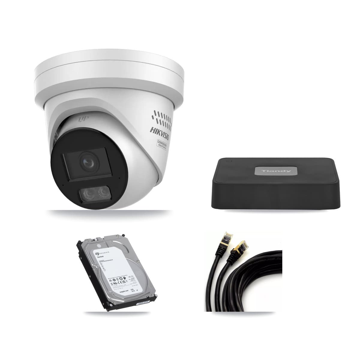 Tiandy 4-Channel 4MP – 5MP CCTV Kit — 3 4MP Turret + 1 5MP Dome Cameras + 6TB Recording