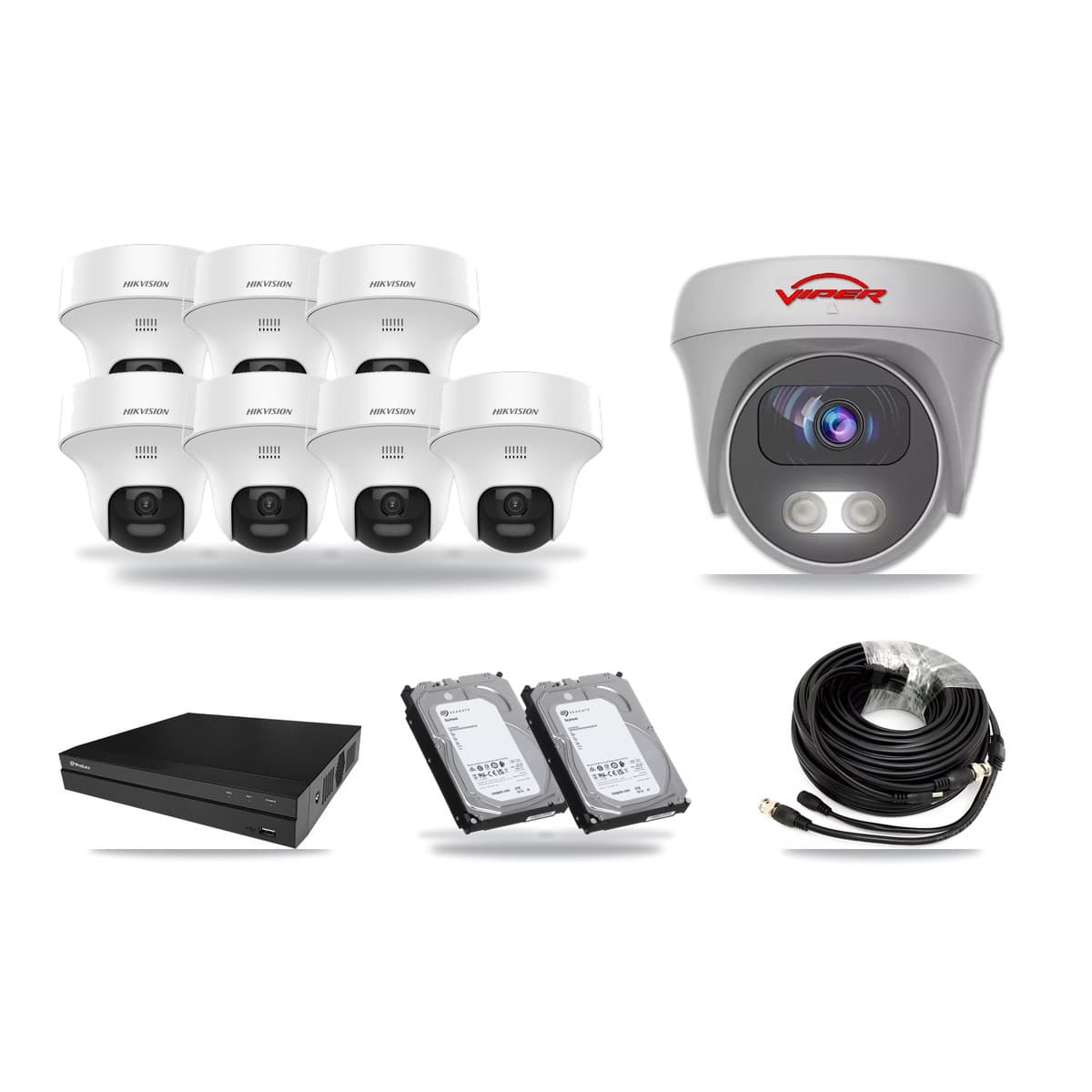 8-Channel 5MP CCTV Kit — 7 DS-2CE70K0T Turret + 1 VIPER-5MP-3K Cameras + 2× 6TB Recording - Image 1