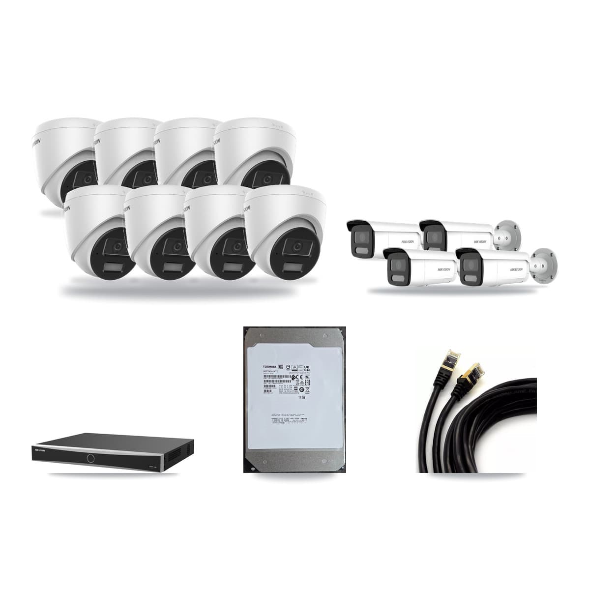 Hikvision 16-Channel 4MP CCTV Kit — 8 DS-2CD1343G2 Turret + 4 DS-2CD2T47G2H Bullet Cameras + 14TB Recording (DS-7616NXI Recorder) - Image 1