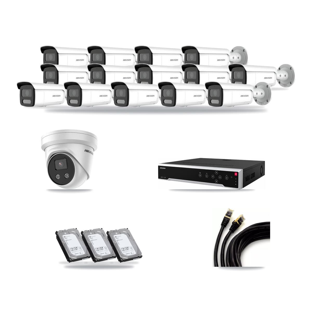 Hikvision 32-Channel 4MP – 5MP CCTV Kit — 14 4MP Bullet + 1 5MP Turret Cameras + 3× 6TB Recording - Image 1