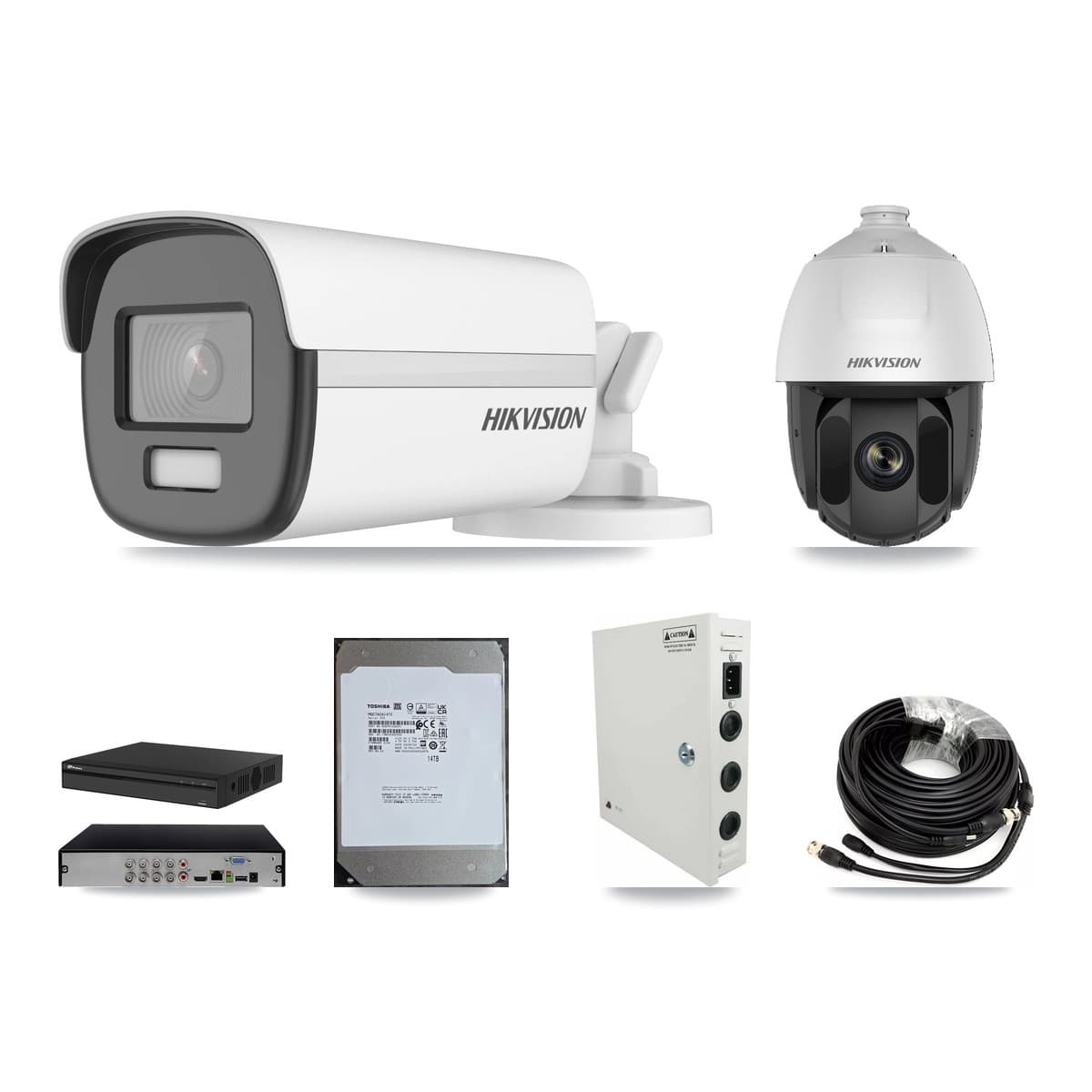 Hikvision & Prolux 8-Channel 2MP – 4K CCTV Kit — 1 2MP PTZ + 5 4K Bullet Cameras + 14TB Recording - Image 1