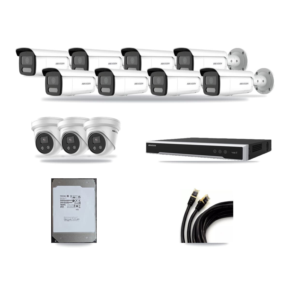 Hikvision 16-Channel 4MP – 5MP CCTV Kit — 8 4MP Bullet + 3 5MP Turret Cameras + 14TB Recording (DS-7616NI-M2 Recorder) - Image 1