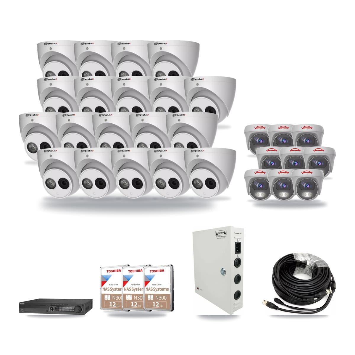 32-Channel 4MP – 5MP CCTV Kit — 19 4MP Turret + 9 5MP Cameras + 3× 12TB Recording - Image 1