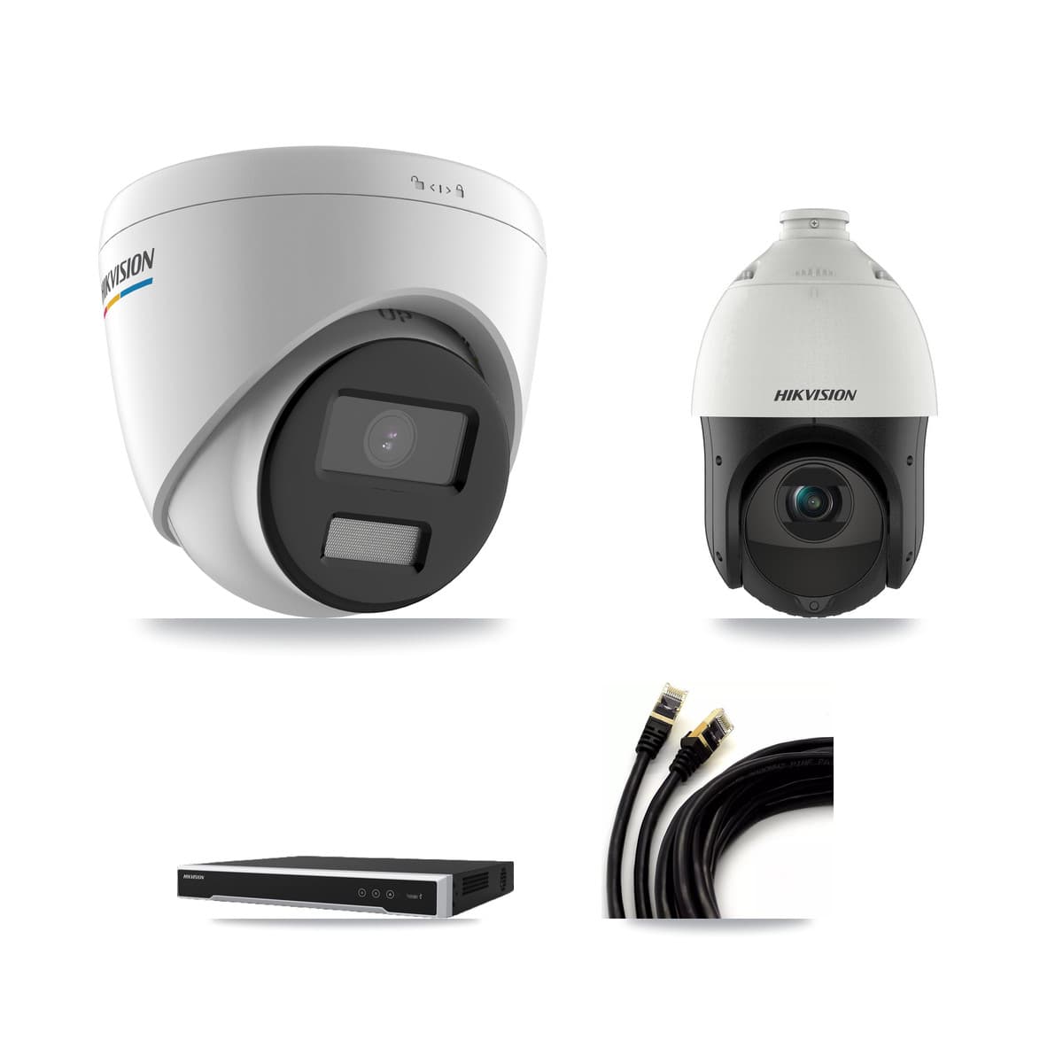 Hikvision 8-Channel 2MP – 4MP CCTV Kit — 3 2MP Turret + 1 4MP PTZ Cameras + 3TB Recording (DS-7608NI-M2 Recorder)