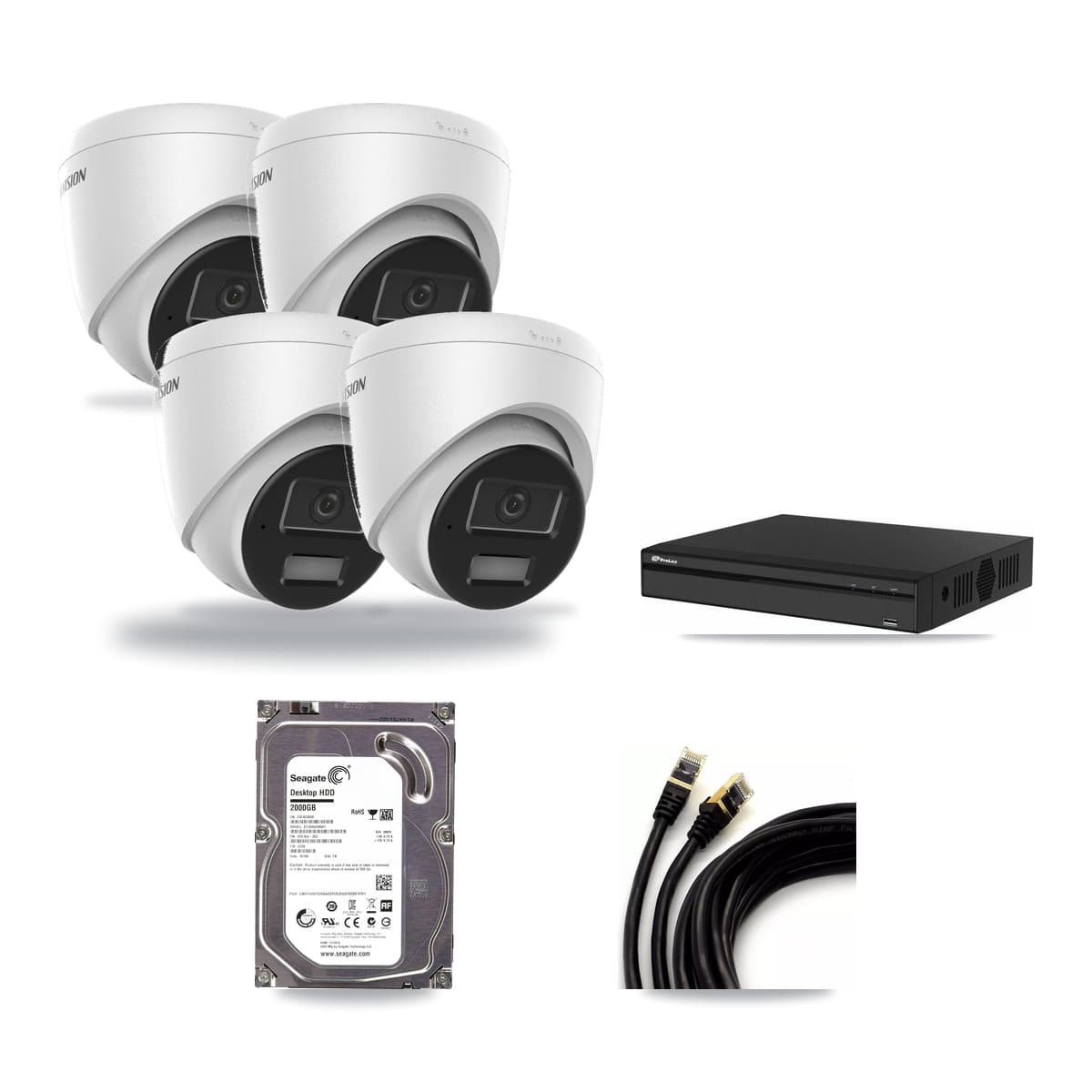 Hikvision & Prolux 4-Channel 4MP CCTV Kit — 4 DS-2CD1343G2 Turret Cameras + 2TB Recording - Image 1