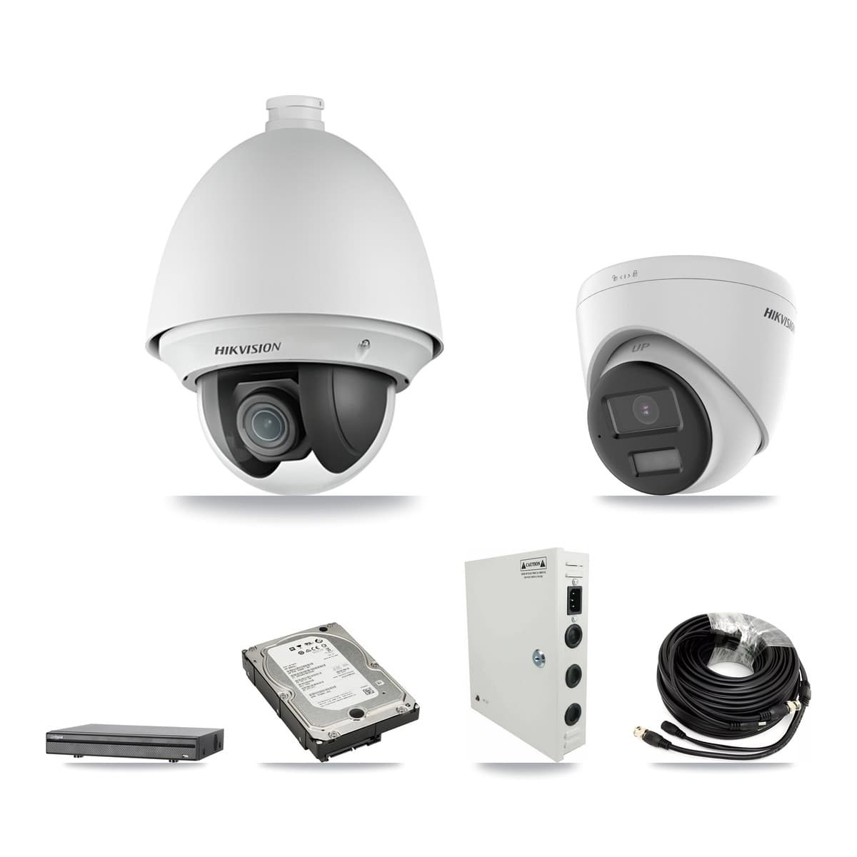 Hikvision & Dahua 8-Channel 2MP – 4K CCTV Kit — 4 2MP PTZ + 1 4K Turret Cameras + 5TB Recording