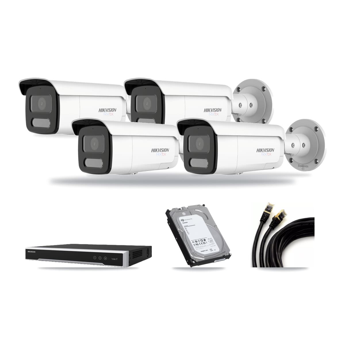 Hikvision 8-Channel 4MP – 4K CCTV Kit — 1 4MP + 3 White 4K Bullet Cameras + 6TB Recording (DS-7608NI-M2 Recorder) - Image 1