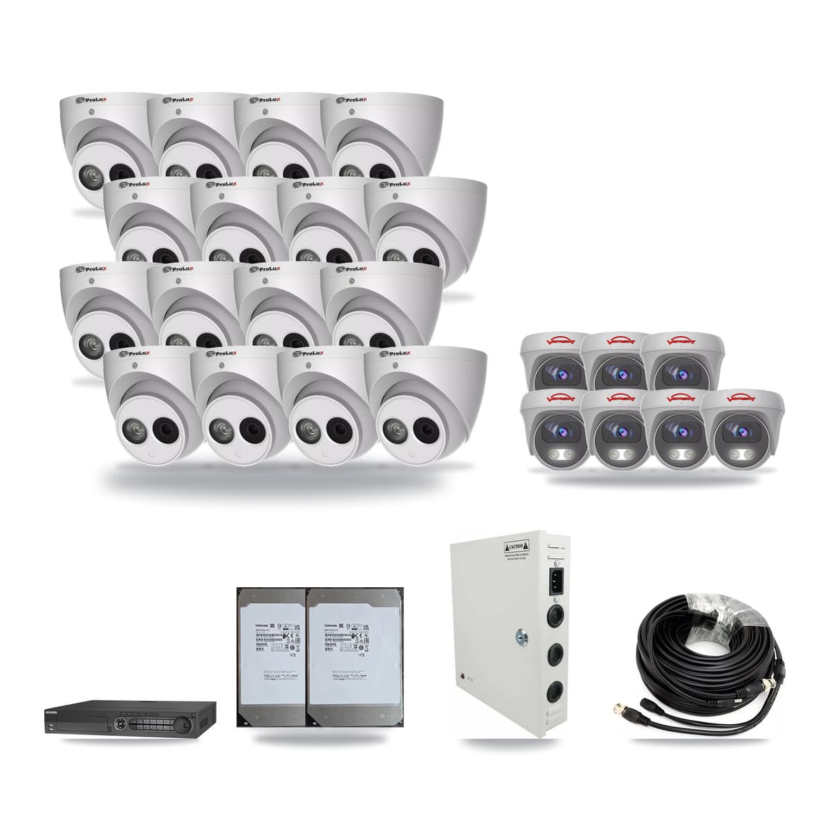 32-Channel 4MP – 5MP CCTV Kit — 16 4MP Turret + 7 5MP Cameras + 2× 14TB Recording - Image 1