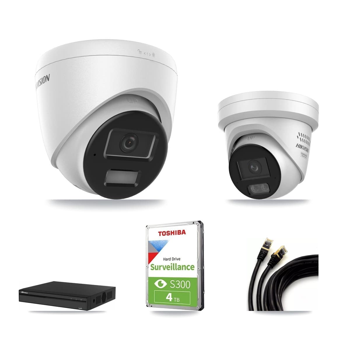Hikvision & Prolux 4-Channel 4MP CCTV Kit — 2 DS-2CD1343G2 + 1 DS-2CD2347G3 Turret Cameras + 4TB Recording