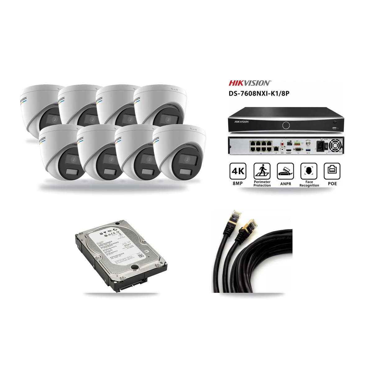 Hikvision 8-Channel 2MP CCTV Kit — 8 Turret Cameras + 5TB Recording (DS-7608NXI Recorder) - Image 1