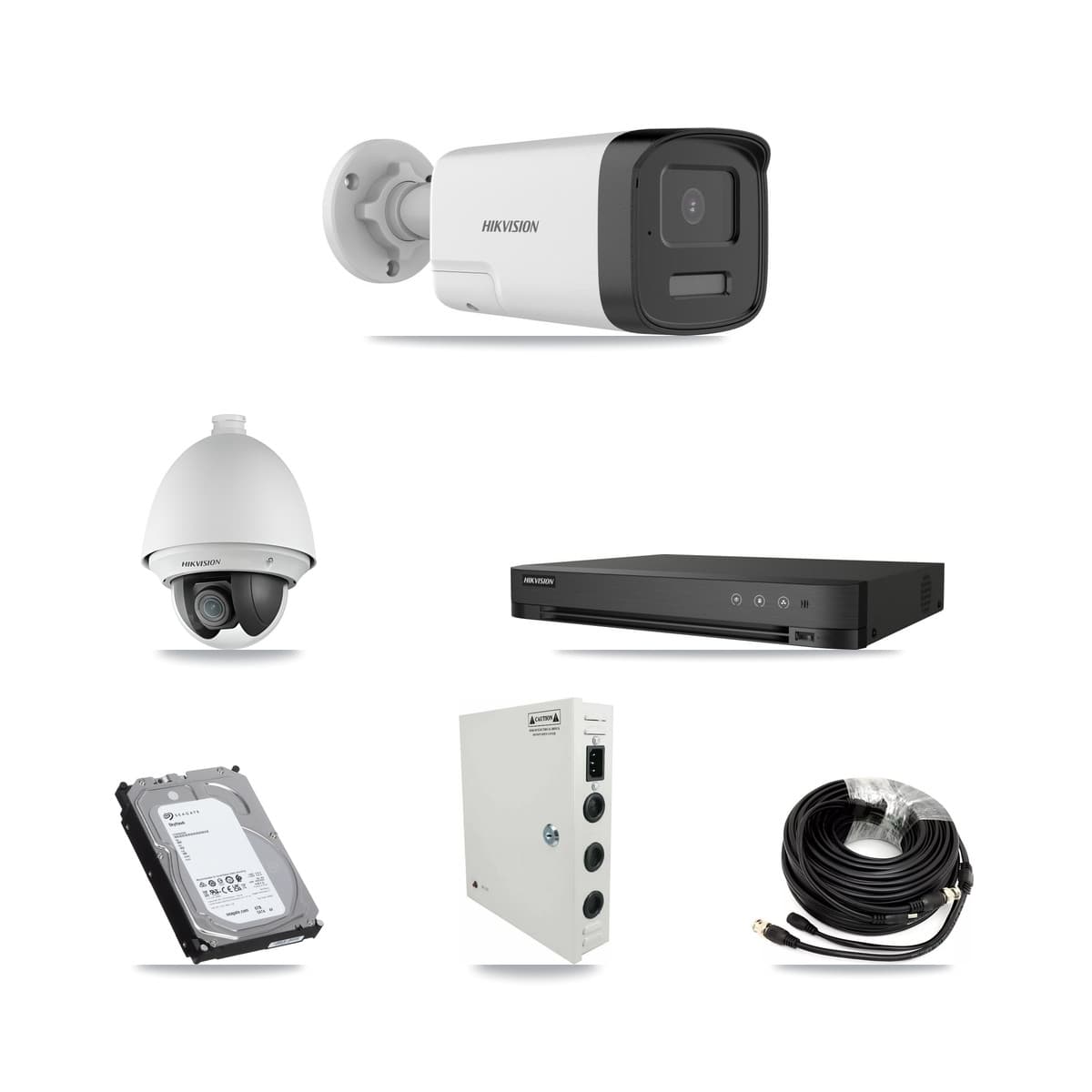 Hikvision 4-Channel 2MP – 5MP CCTV Kit — 1 DS-2AE4225T 2MP PTZ + 3 DS-2CE17K0T 5MP Bullet Cameras + 6TB Recording (IDS-7204HUHI Recorder)