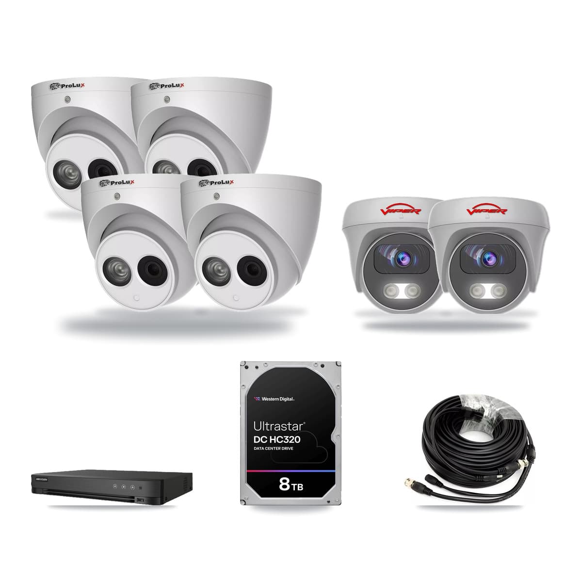 8-Channel 4MP – 5MP CCTV Kit — 4 4MP Turret + 2 White 5MP Cameras + 8TB Recording (IDS-7208HQHI Recorder) - Image 1