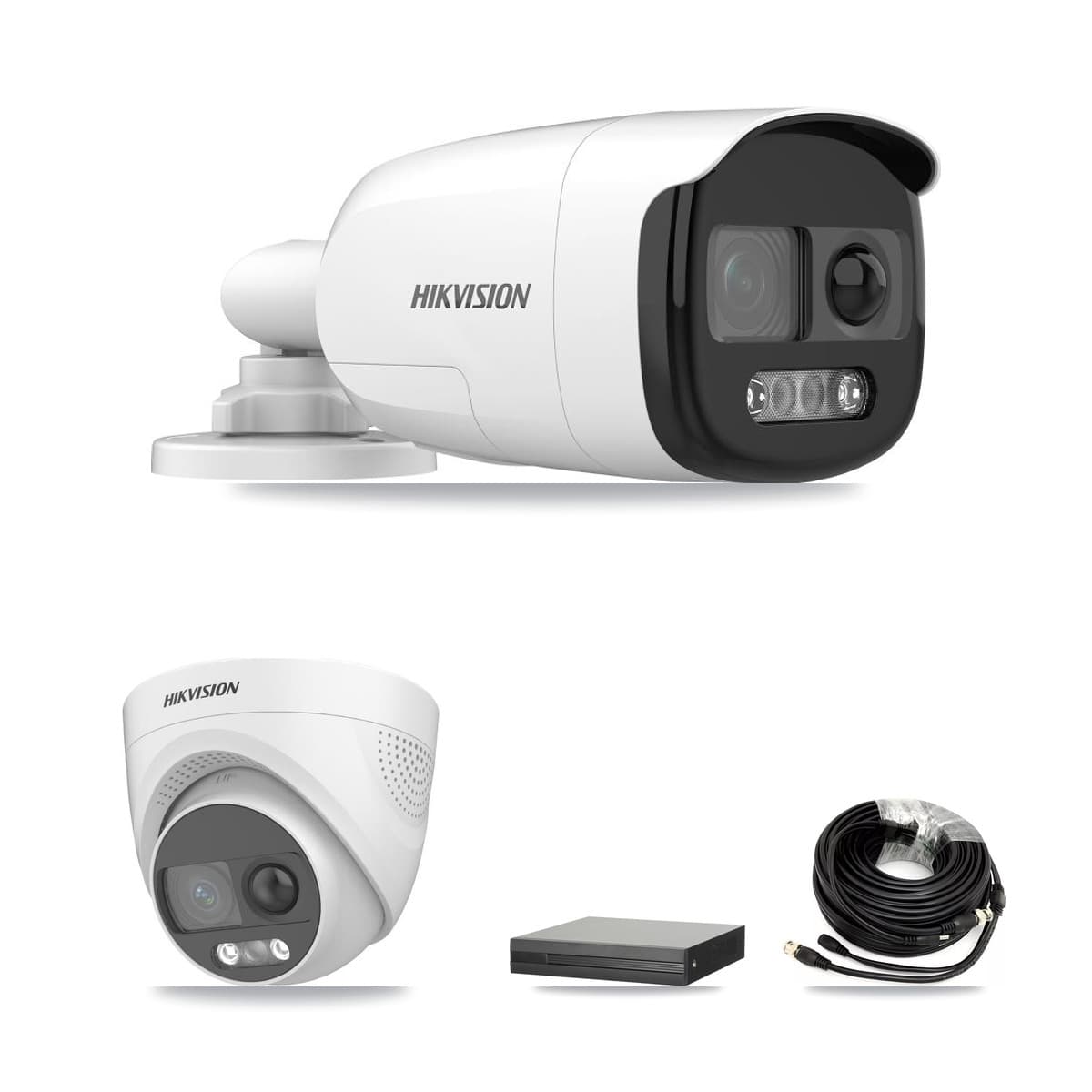 Hikvision 4-Channel 5MP CCTV Kit — 1 DS-2CE12KF3T Bullet + 1 DS-2CE72KF3T Turret Cameras + 3TB Recording (XVR-3104HS Recorder)