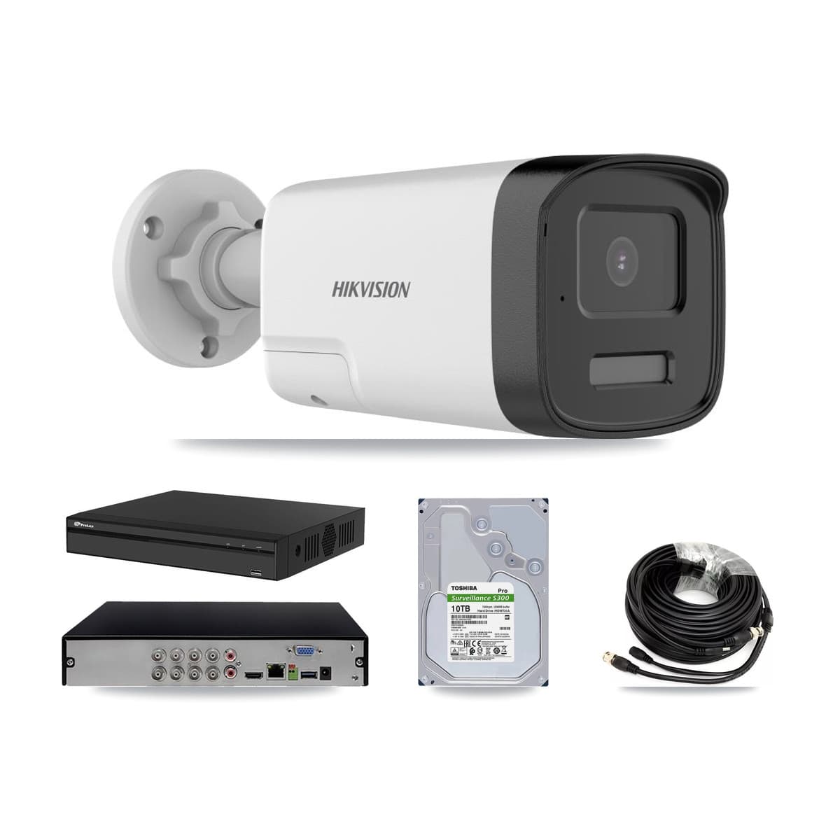 Hikvision & Prolux 8-Channel 5MP CCTV Kit — 7 DS-2CE17K0T Bullet Cameras + 10TB Recording (PXD-5108HS Recorder)
